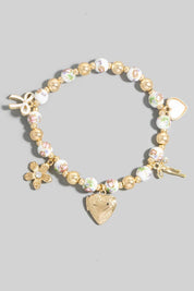 Flower And Heart Locket Charms Floral Ceramic Beaded