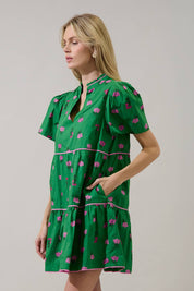 Green Tiered Floral Mini Dress