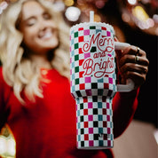 Merry & Bright Checkered Christmas Tumbler Cup from Ninety Nine Boutique