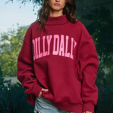 Burgundy 'DILLY DALLY' Mockneck