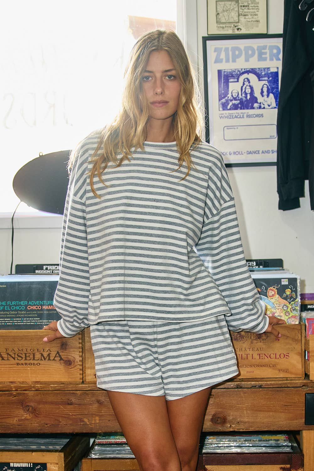 Gray Oversized Striped T-shirt