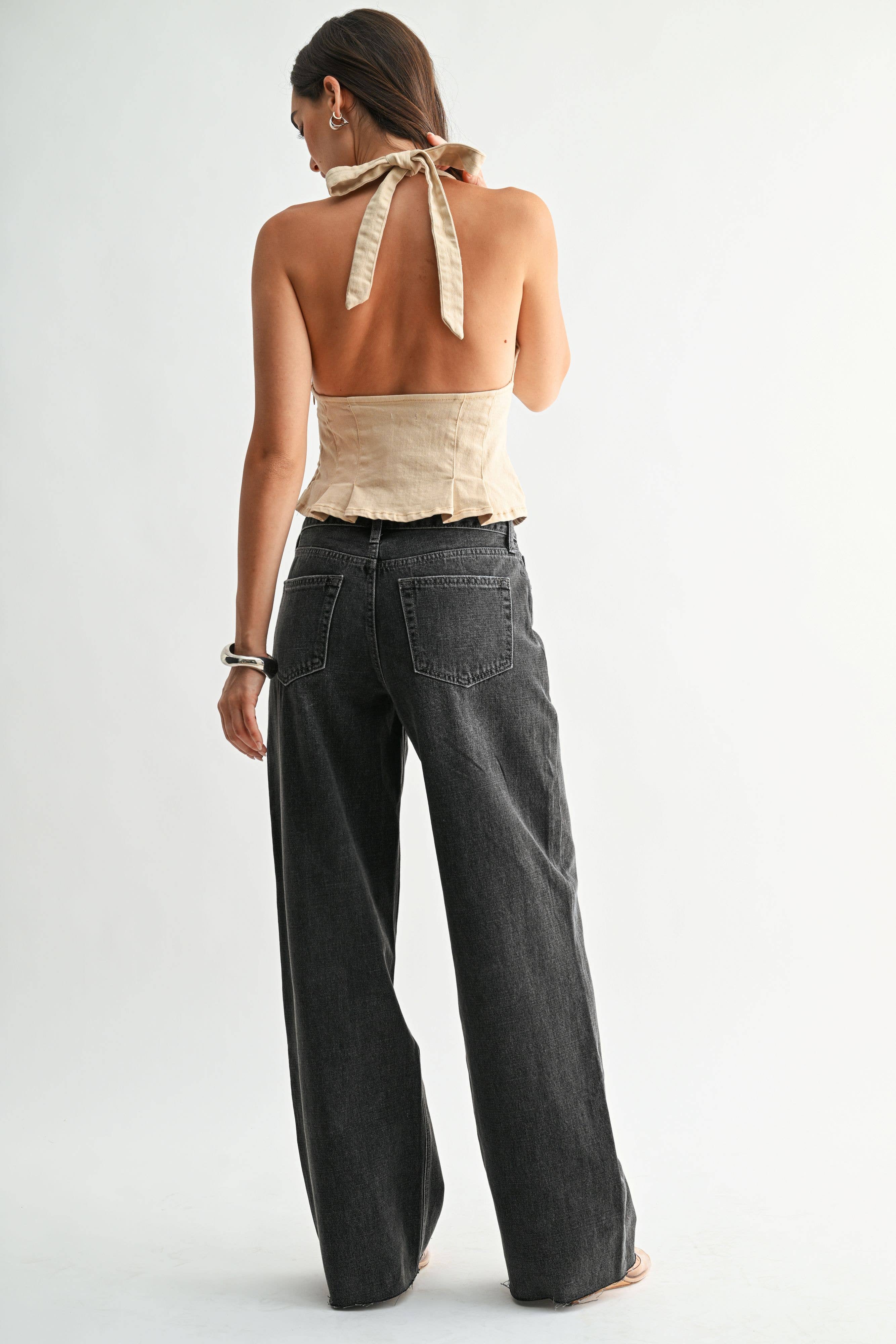 Black High Rise Full Length Wide Leg in 100% Cotton