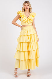 Lemon Yellow Ruffle Frill Skirts Set