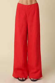 Red Wide Leg Linen Pants