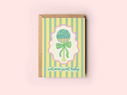 Welcome Sweet Baby Colorful Rattle New Baby Greeting Card