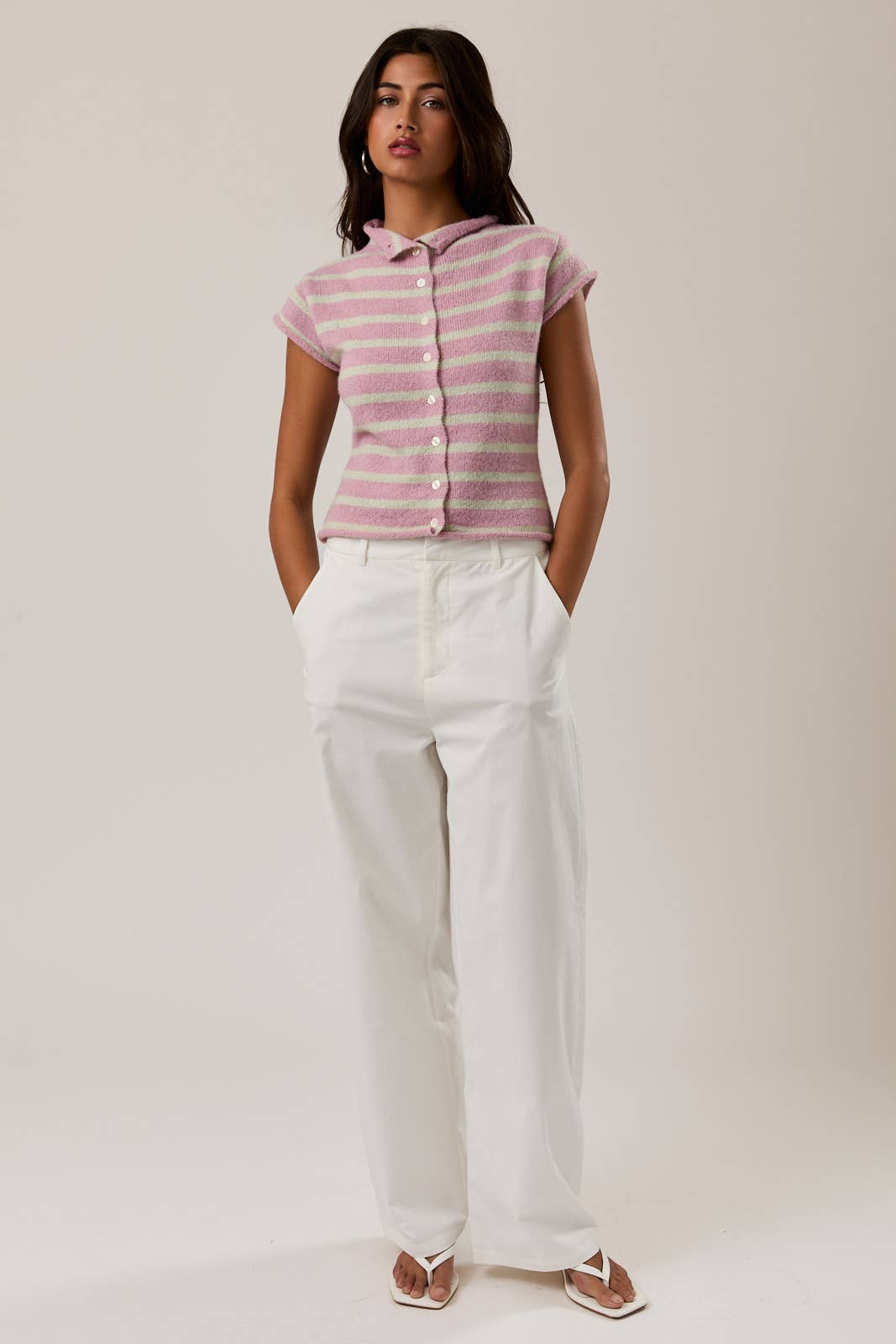 Pink Striped Sweater Top