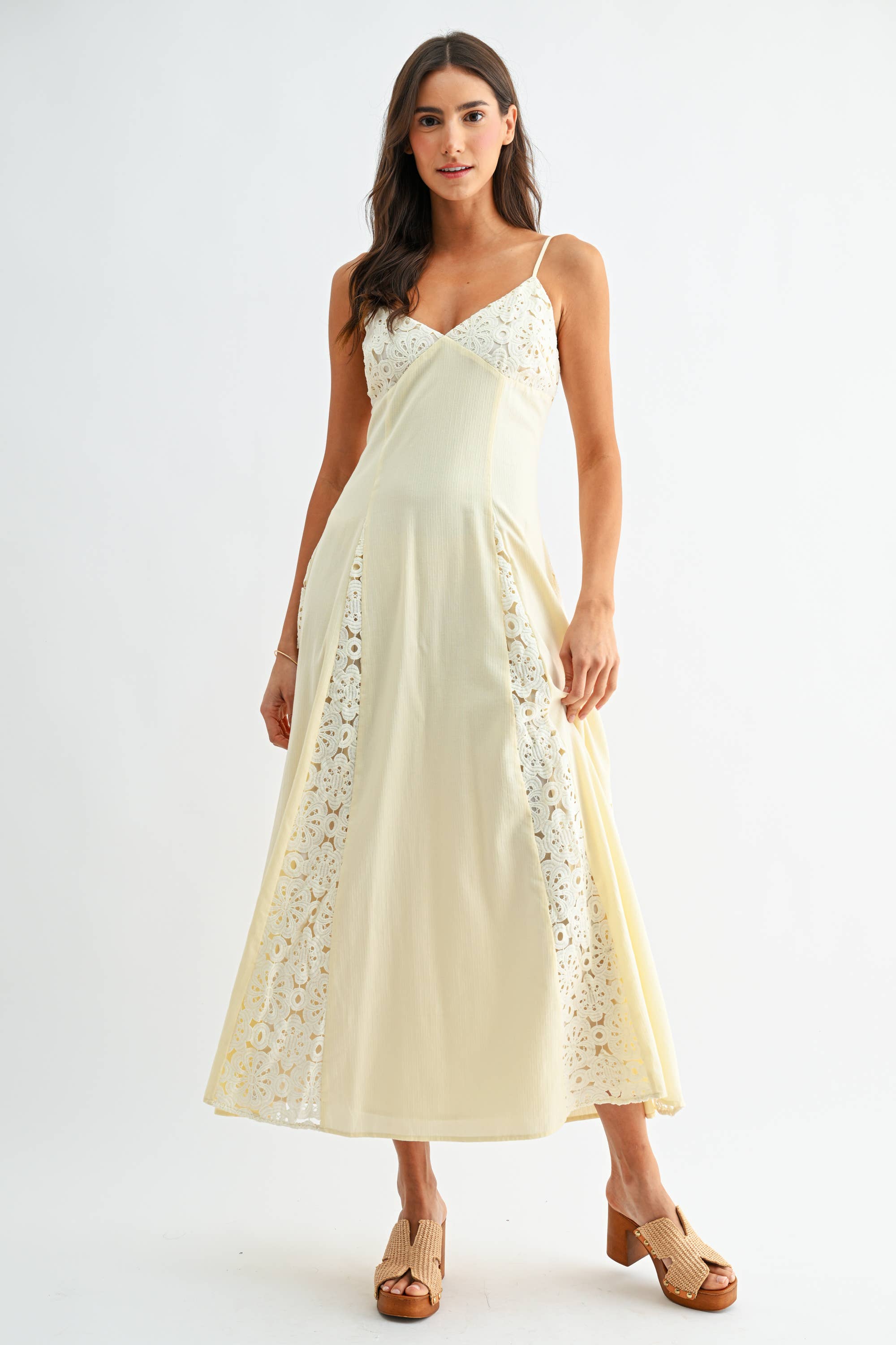 Cream Lace Panel Maxi Dress