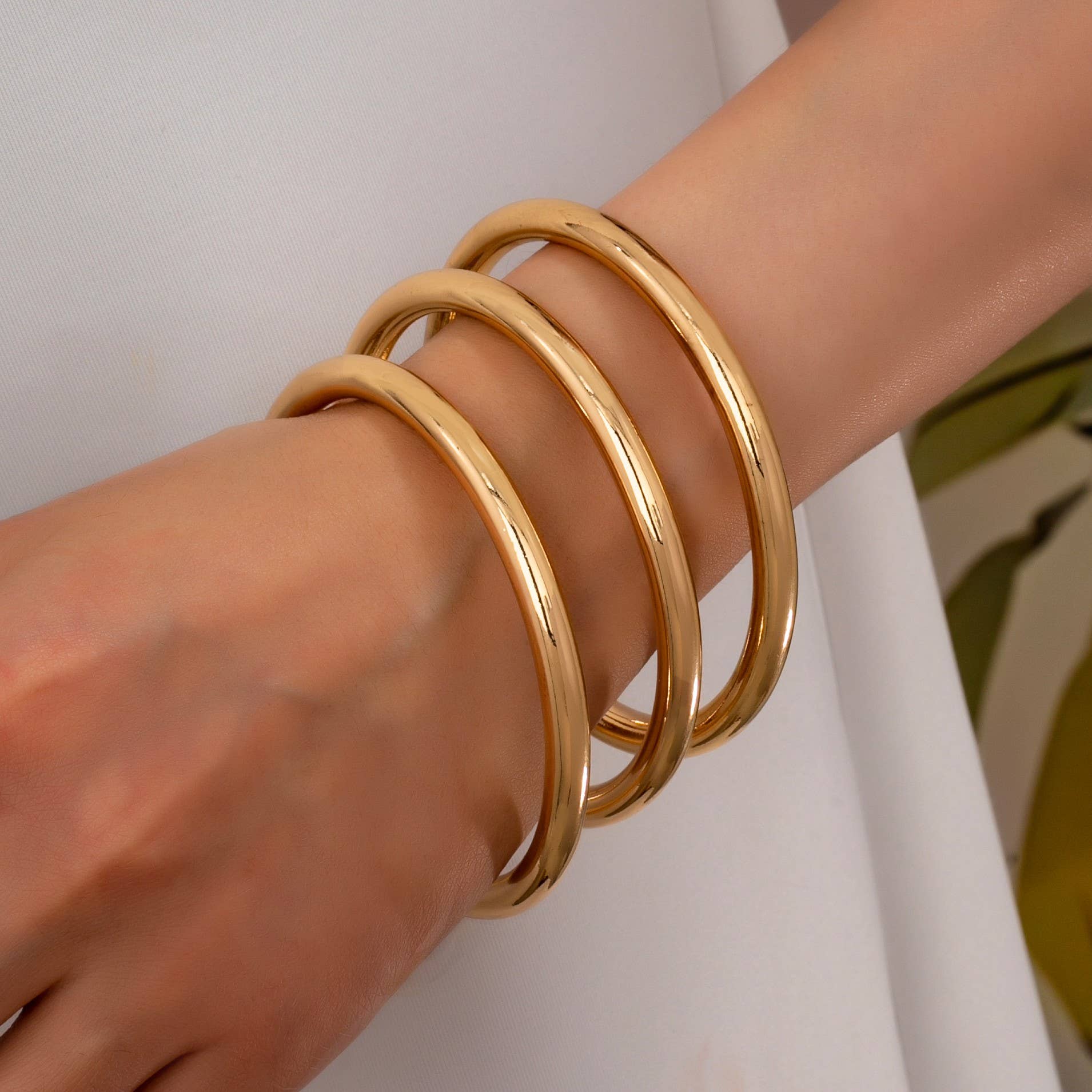 Gold Chunky Triple Tube Bangle Set