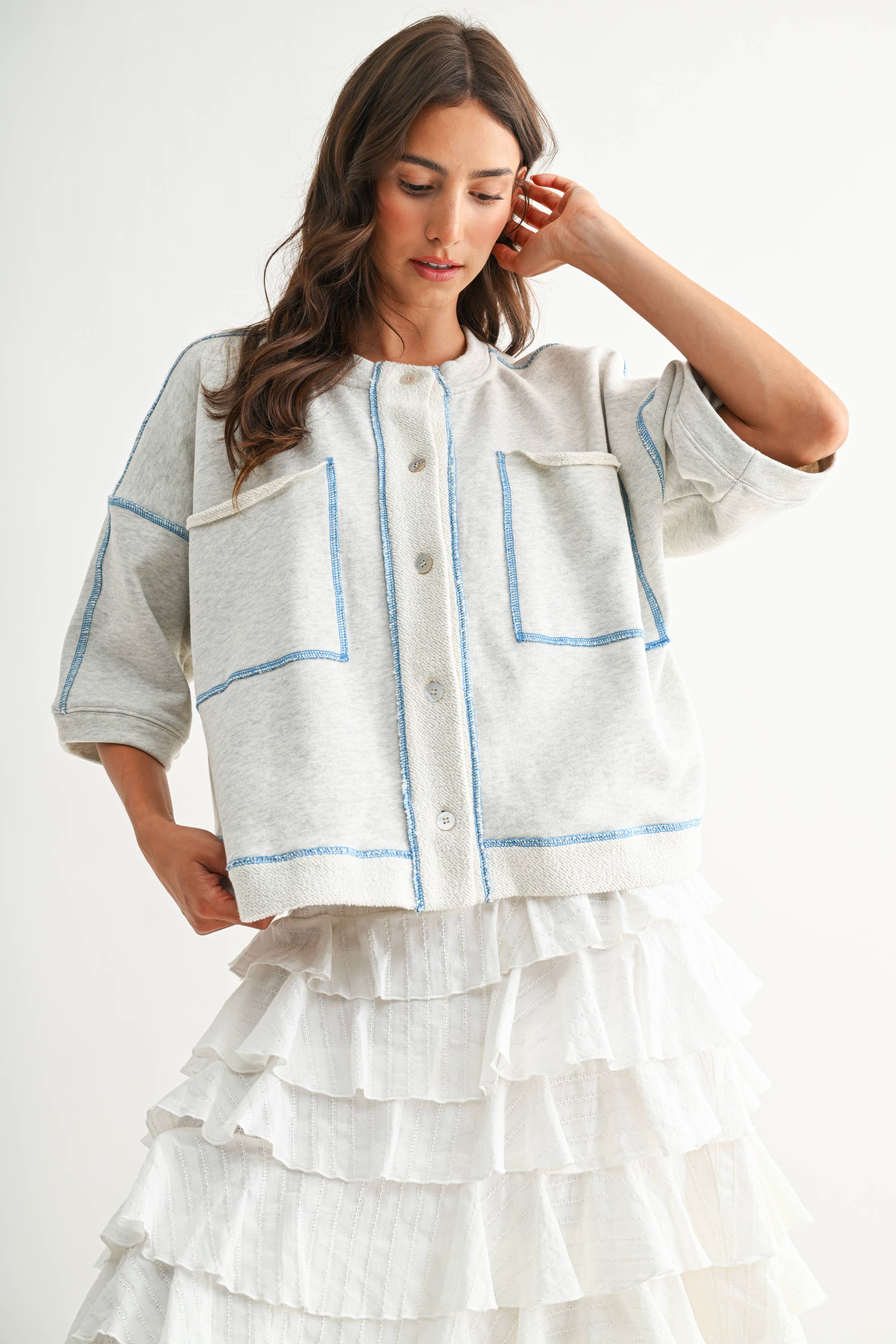 Gray Detailed Oversized Cardigan