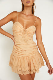 Peach Ruched Cami Dress