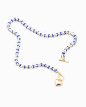 Blue Ceramic Bead Puffy Heart Toggle Necklace