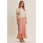 Coral Satin Lace Maxi Skirt
