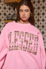Pink Plaid Blessed Crewneck