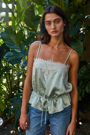 Mint Satin Peplum Top