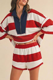 Red Striped Half Zip Set
