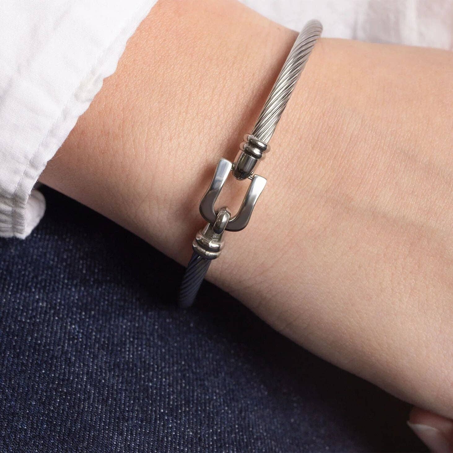 Silver Buckle Clasp Bangle Bracelet
