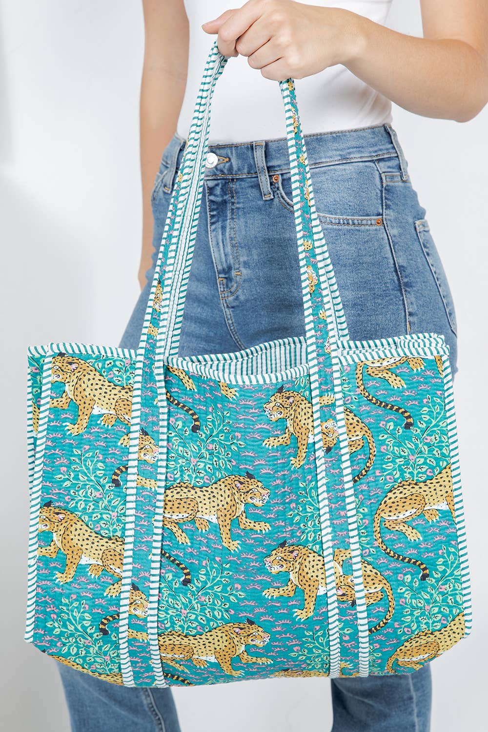 Green Cheetah Reversible Quilted Tote Bag