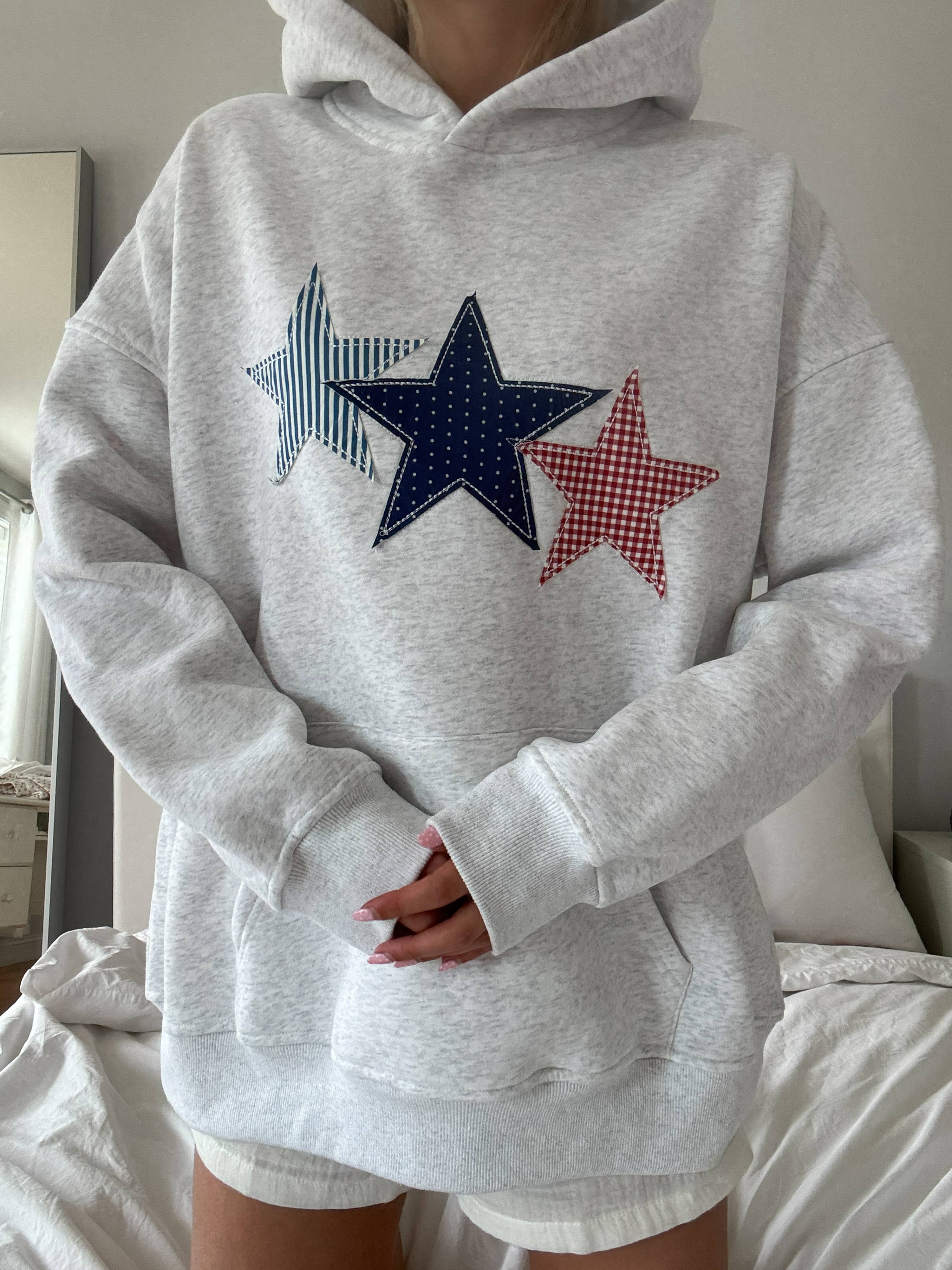 Gray Star Embroidered Hoodie