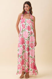 Strapless Floral Maxi Dress with Scarf