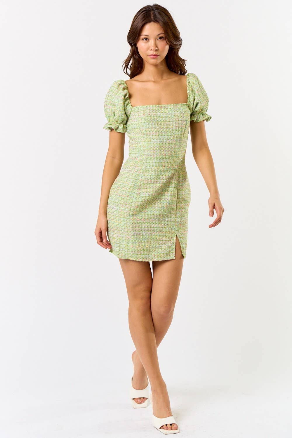 Green Square Neck Mini Dress