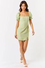 Green Square Neck Mini Dress