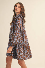 Brown Ruffle Trim Button Down Mini Dress