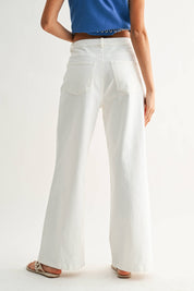 White Wide-Leg Trousers w/ Cutout