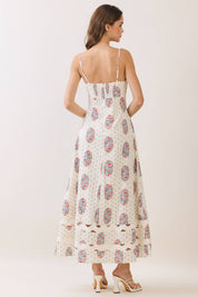 Cream Floral Cutout Detail Midi Dress