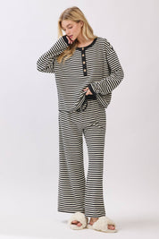 Striped Button Henley Brushed Lounge Set