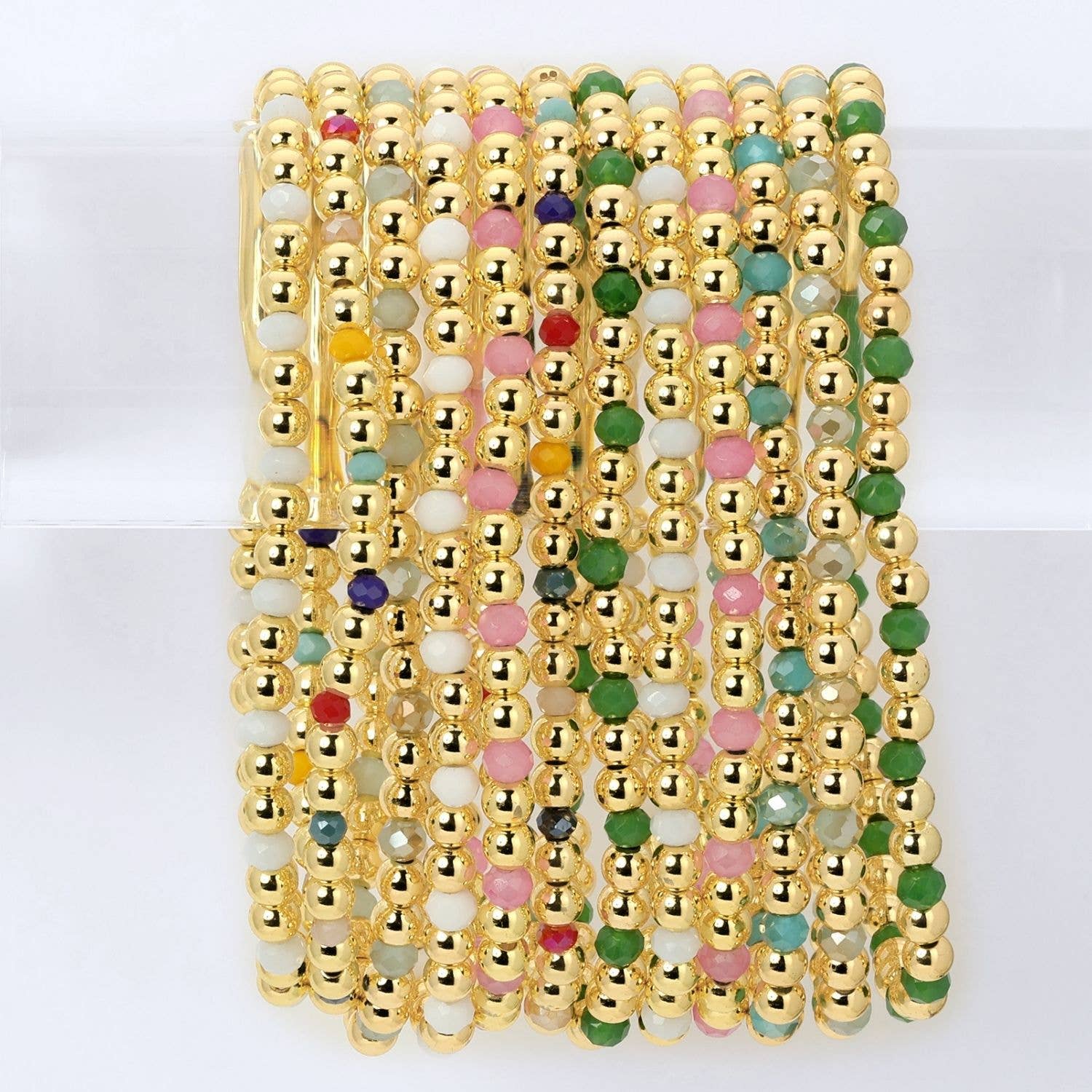 4mm Bead & Crystal Stretch Bracelet -Assorted