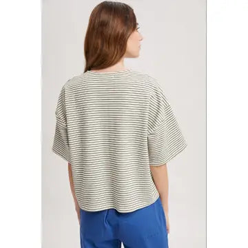 Ivory Boxy Striped Button Knit Top