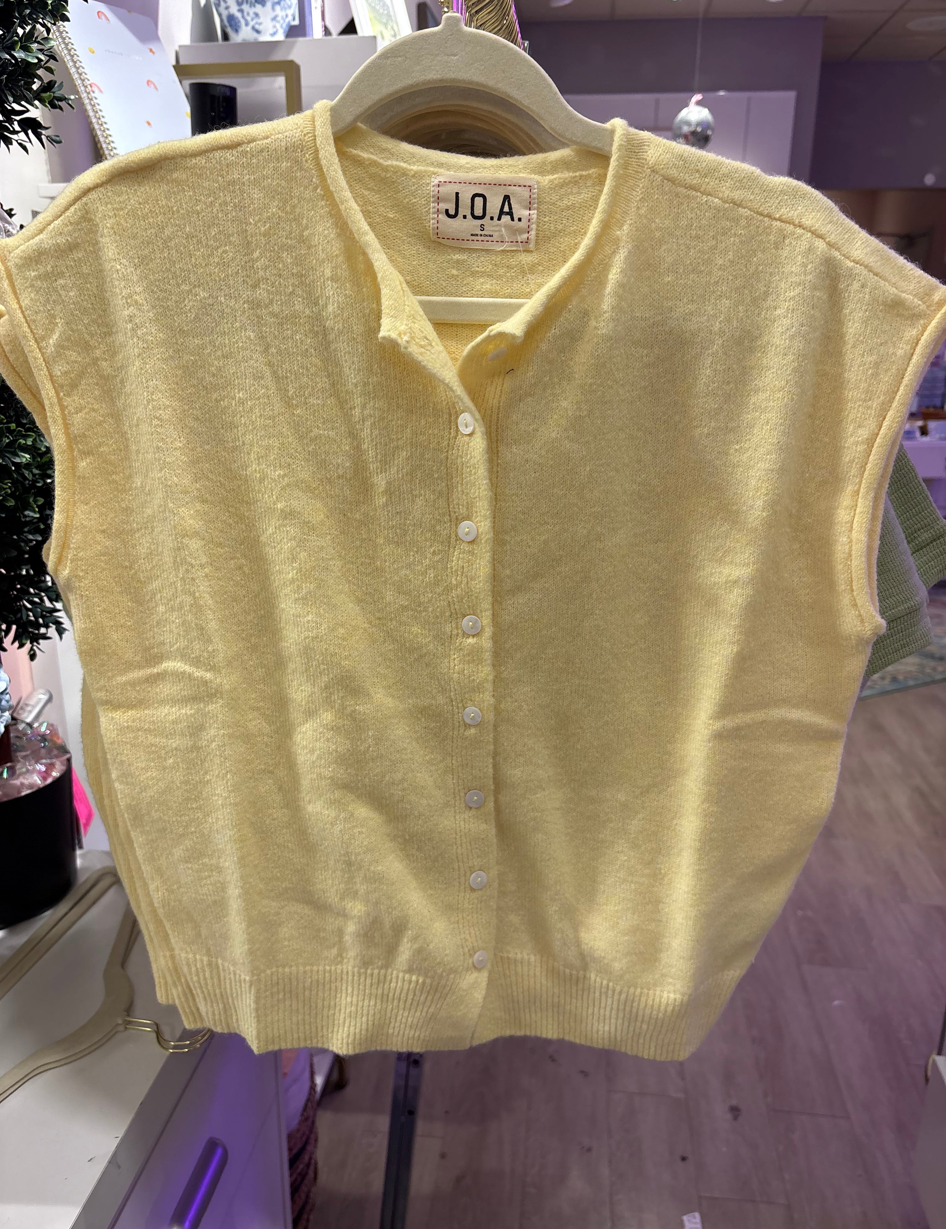 Yellow Lightweight Cardigan — raw edge and sleeveless