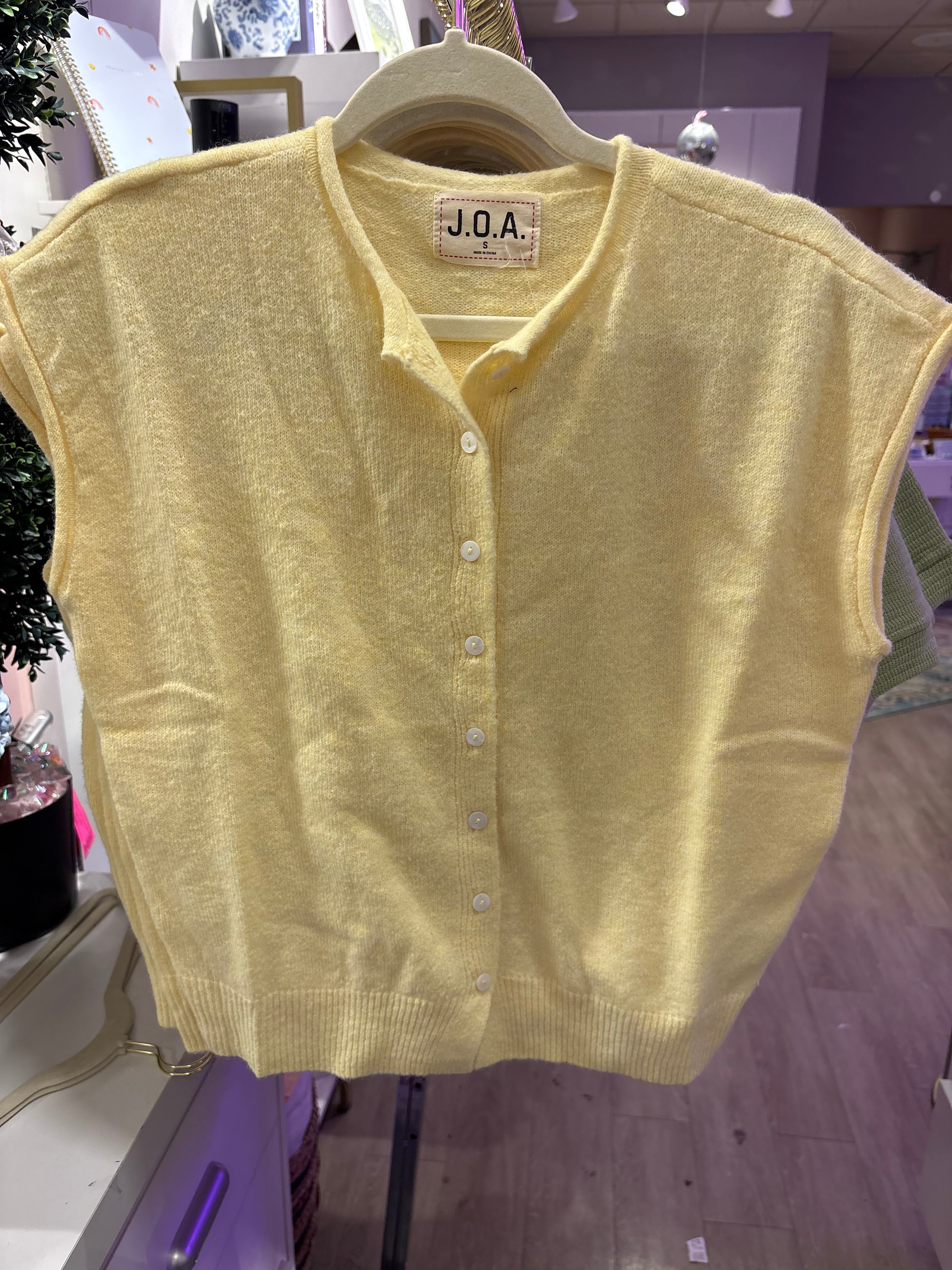 Yellow Lightweight Cardigan — raw edge and sleeveless