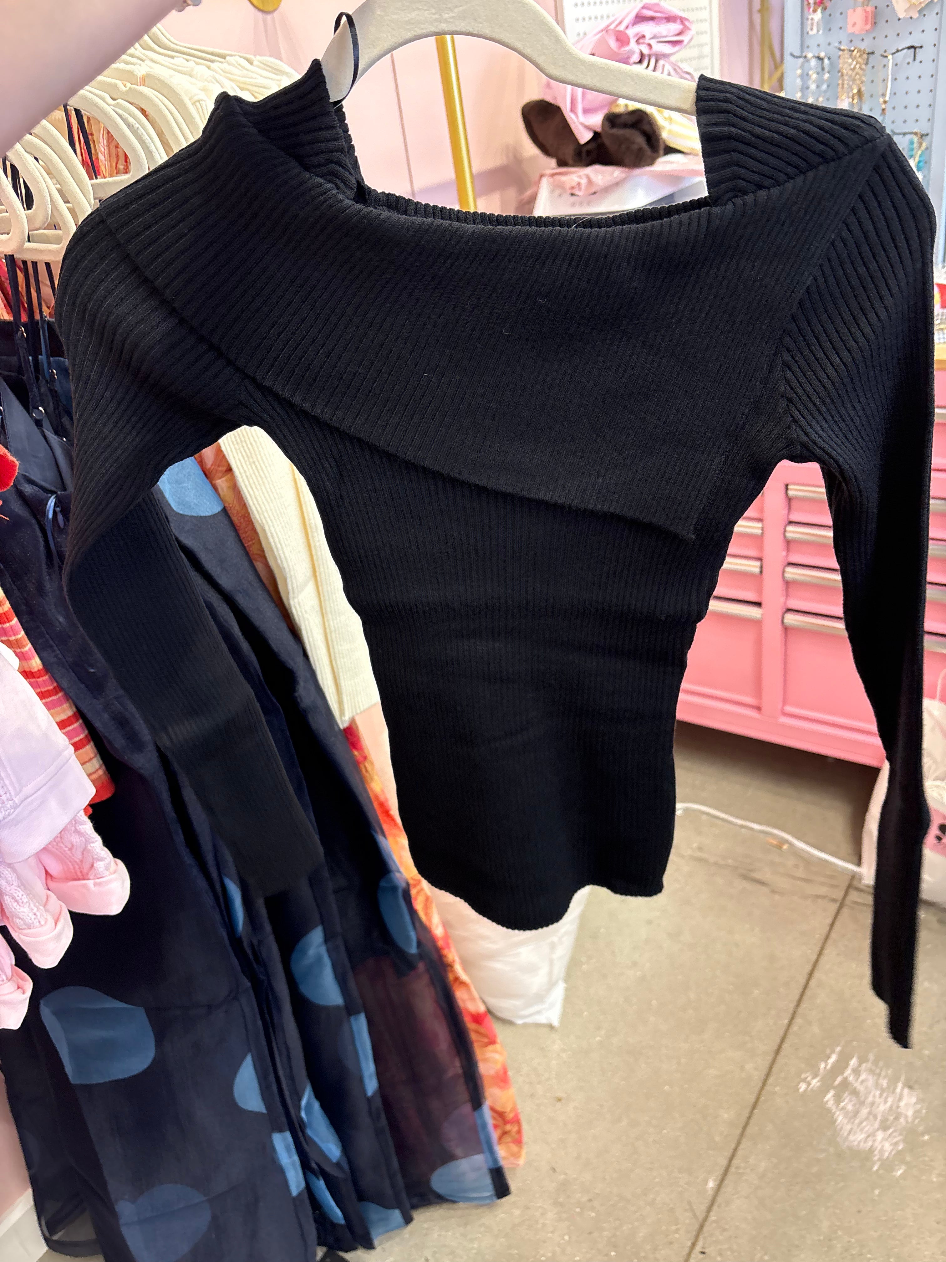 Black Knit Asymmetrical Knit Top