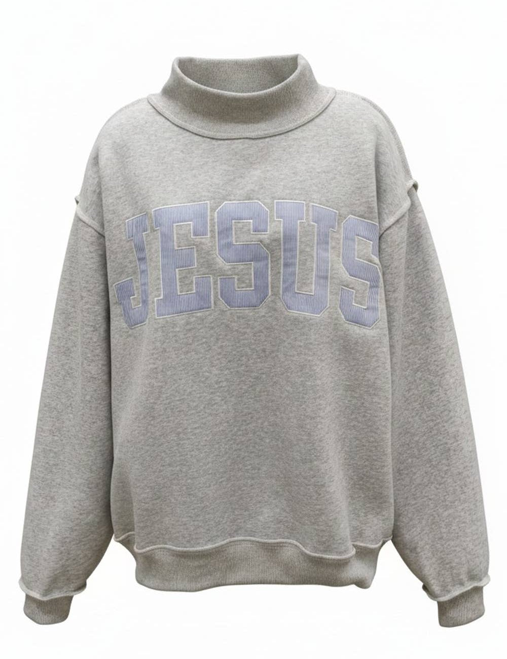 Gray Striped Jesus Patch Sweatshirt