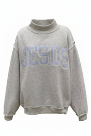 Gray Striped Jesus Patch Sweatshirt