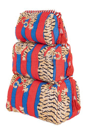 Red/Blue Tiger Quilted Makeup Bag Set of 3