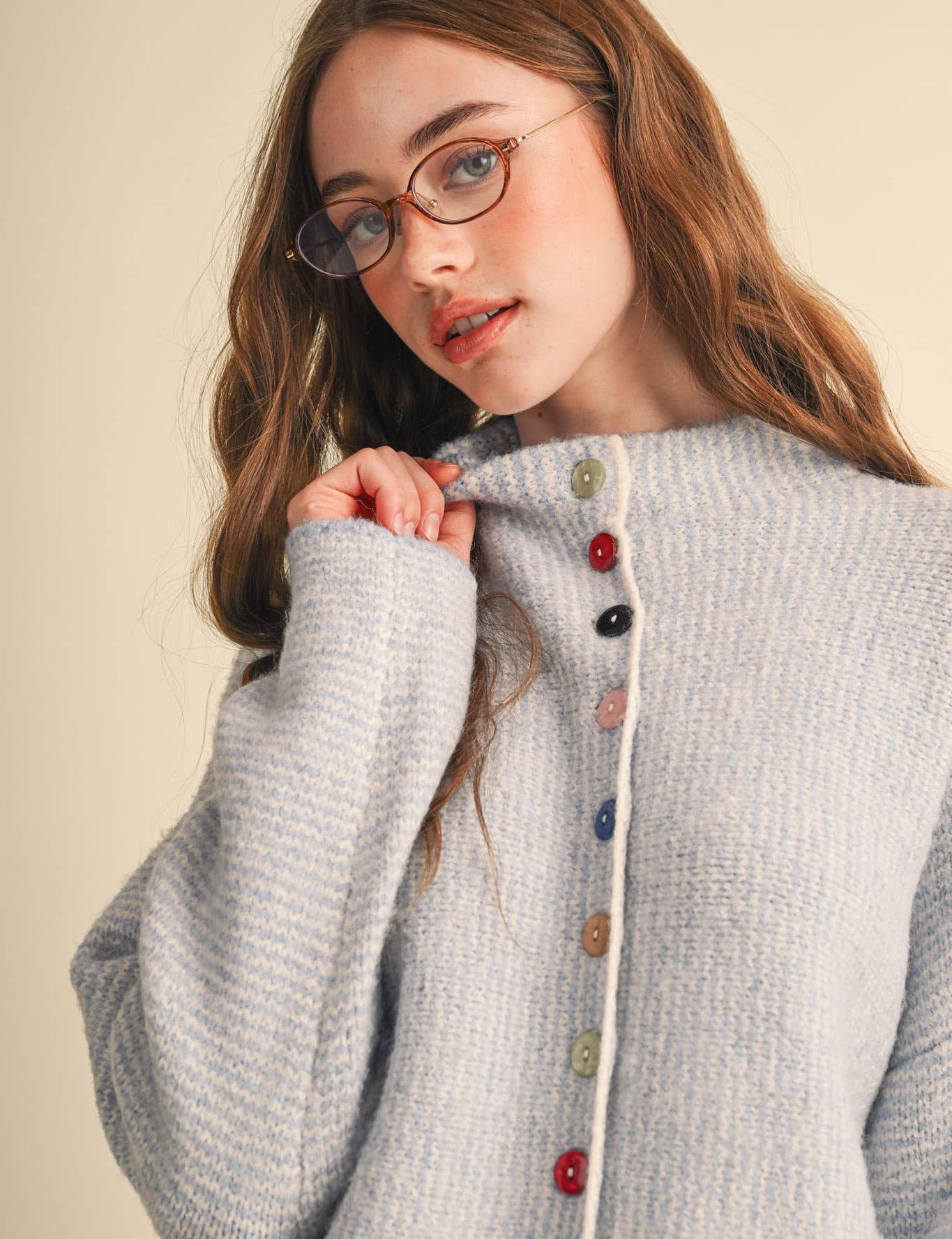 Light Blue Striped Cardigan With Buttons at Ninety Nine Boutique