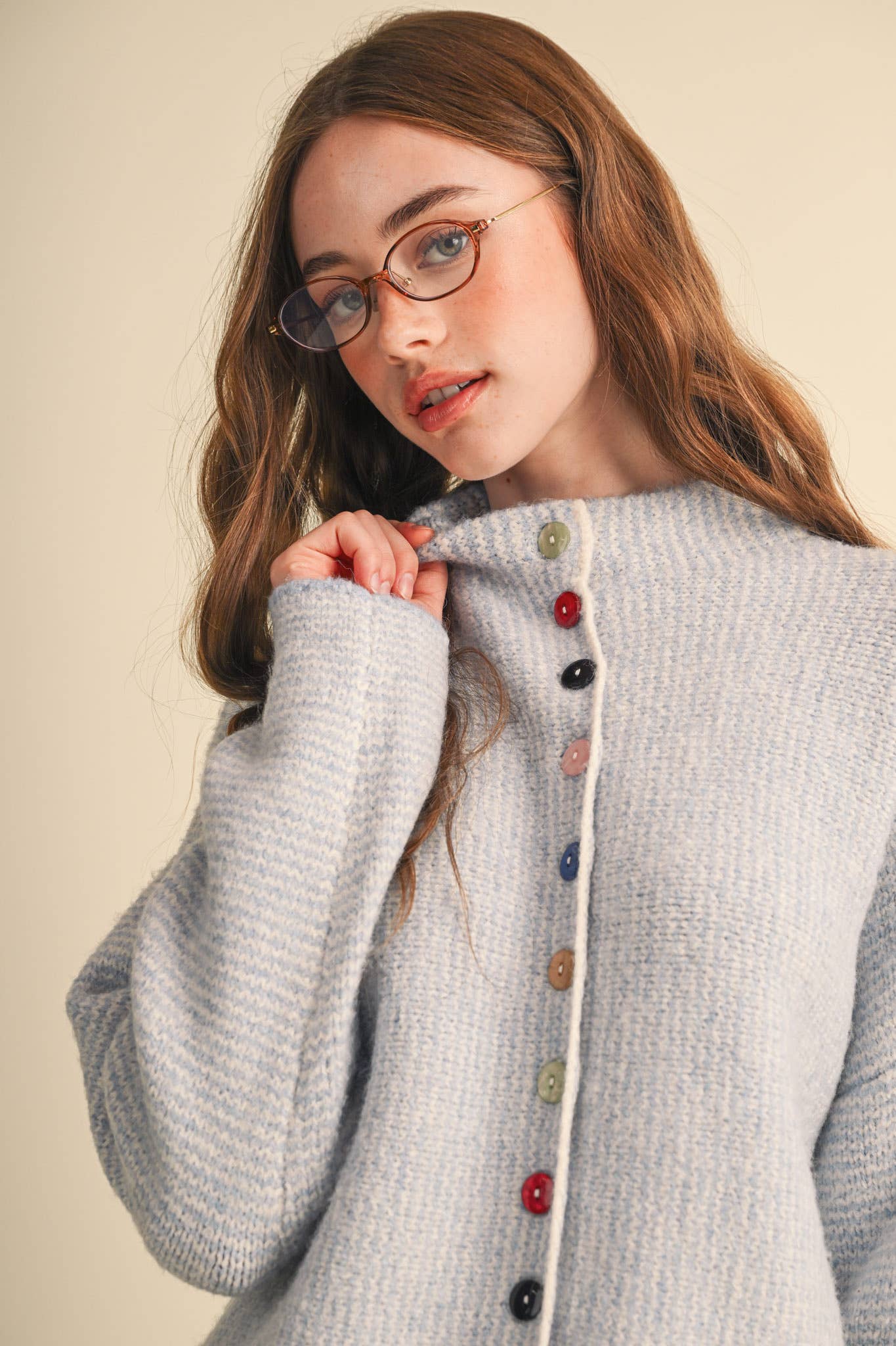 Light Blue Striped Cardigan With Buttons at Ninety Nine Boutique