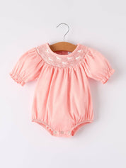 Coral Horse Smocking Embroidered Romper
