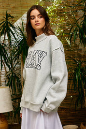 Gray Pray Embroidered Mock Neck