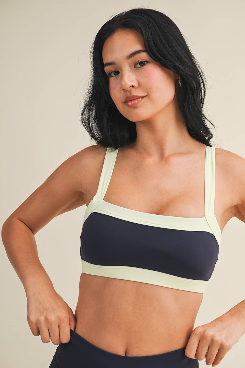 Navy Contrast Block Sports Bra