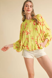 Blue Floral Dolman Sleeve Blouse