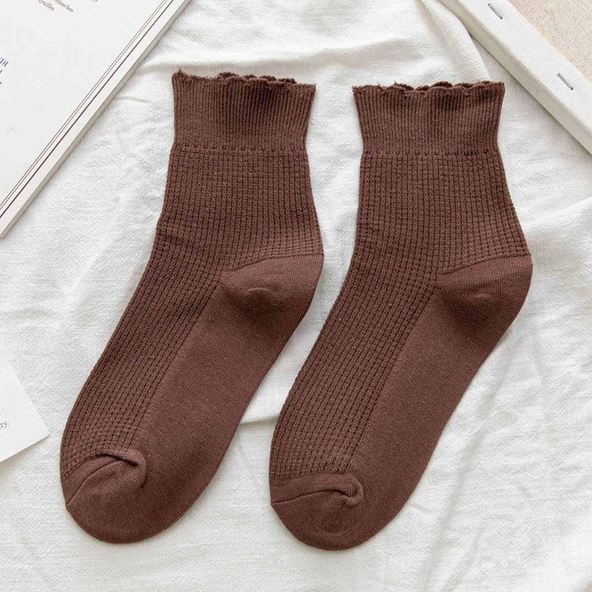 Dark Brown Ruffled Tube Socks
