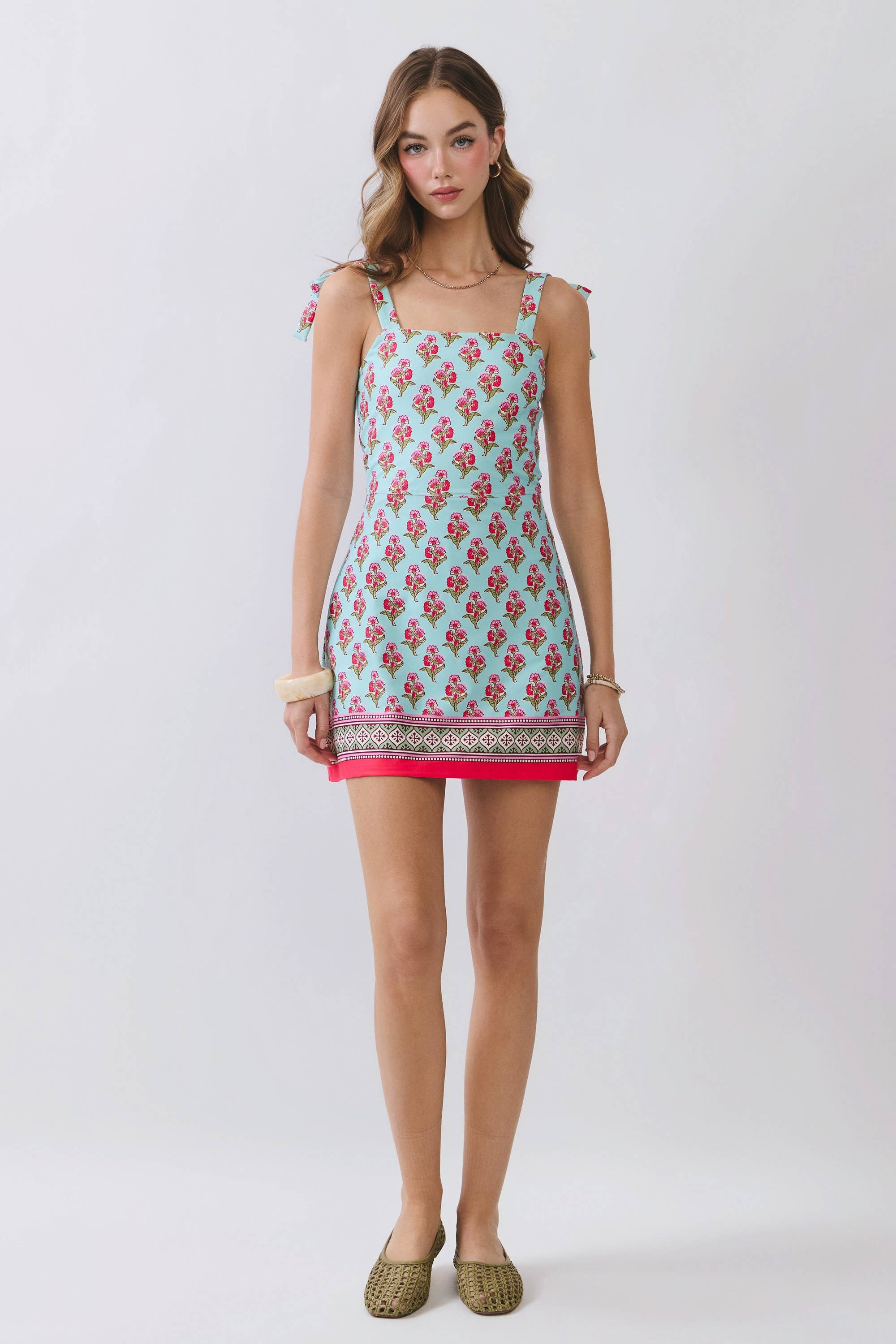 Floral Print Mini Dress with Border Hem