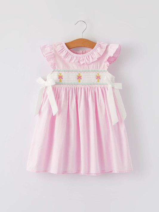 Smocking Easter Embroidered Ruffles Girls Pink