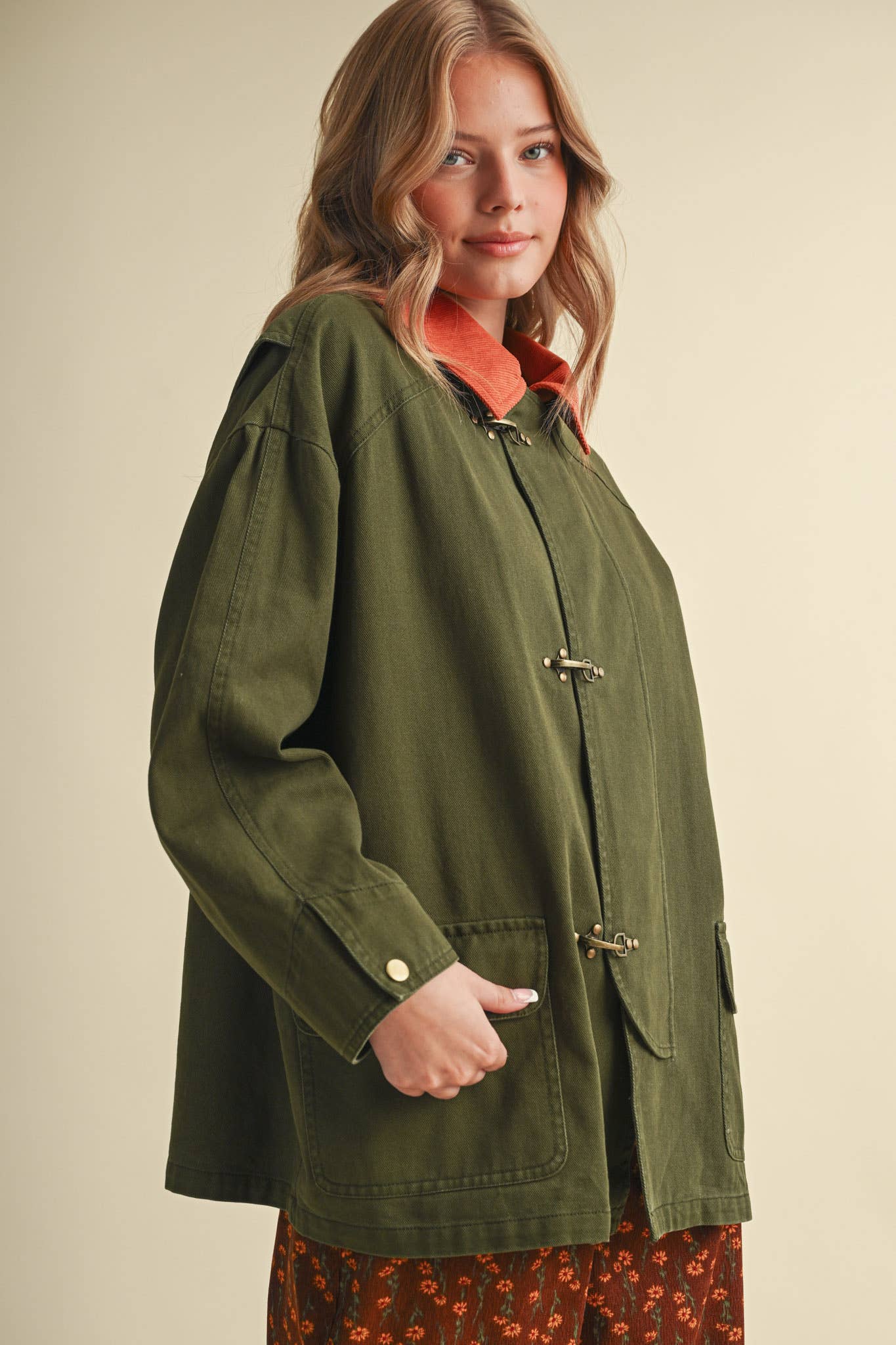 Olive Corduroy Collar Utility Jacket