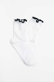 White Ruffle Edge Cotton Blend Socks