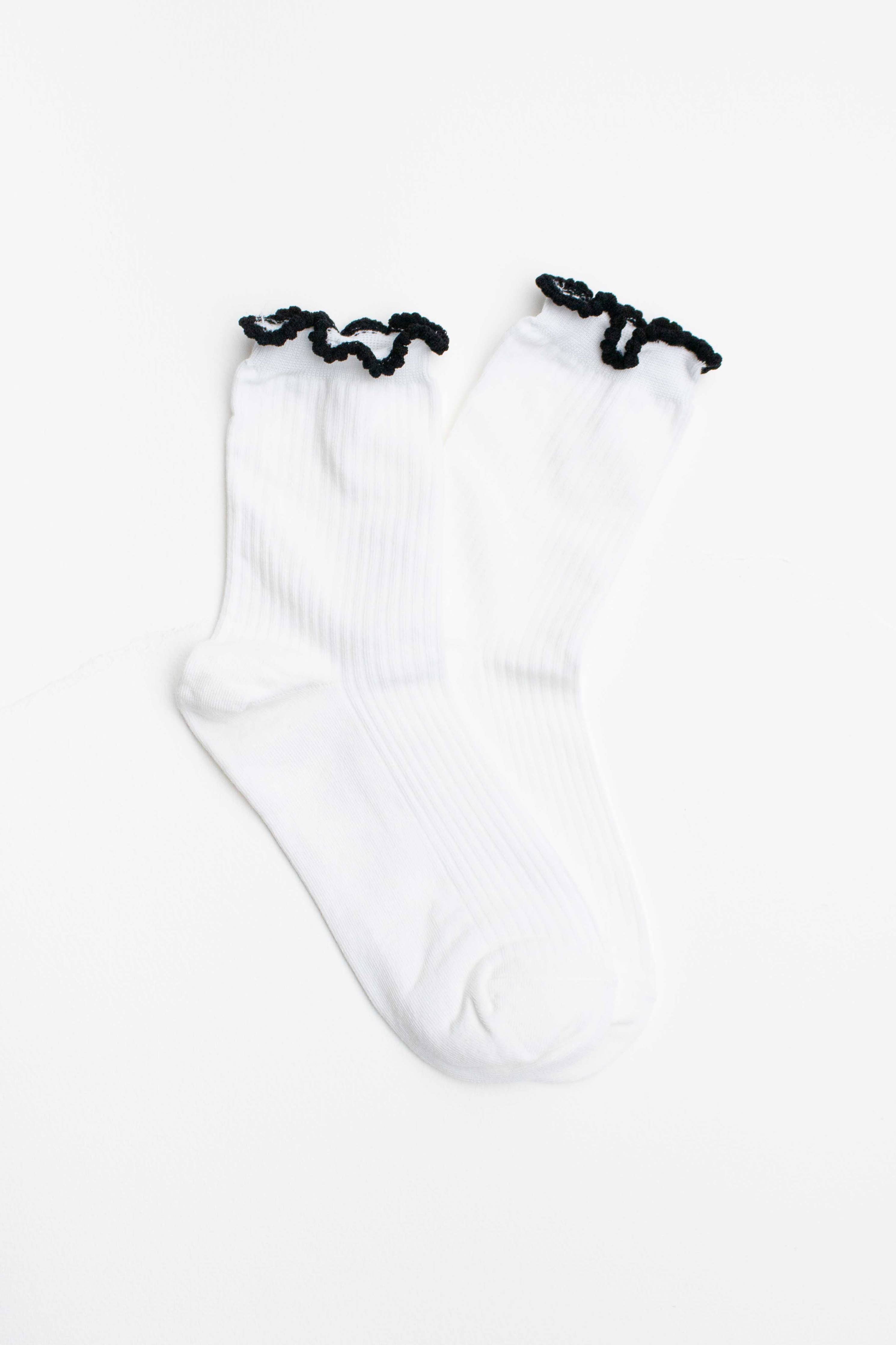 White Ruffle Edge Cotton Blend Socks