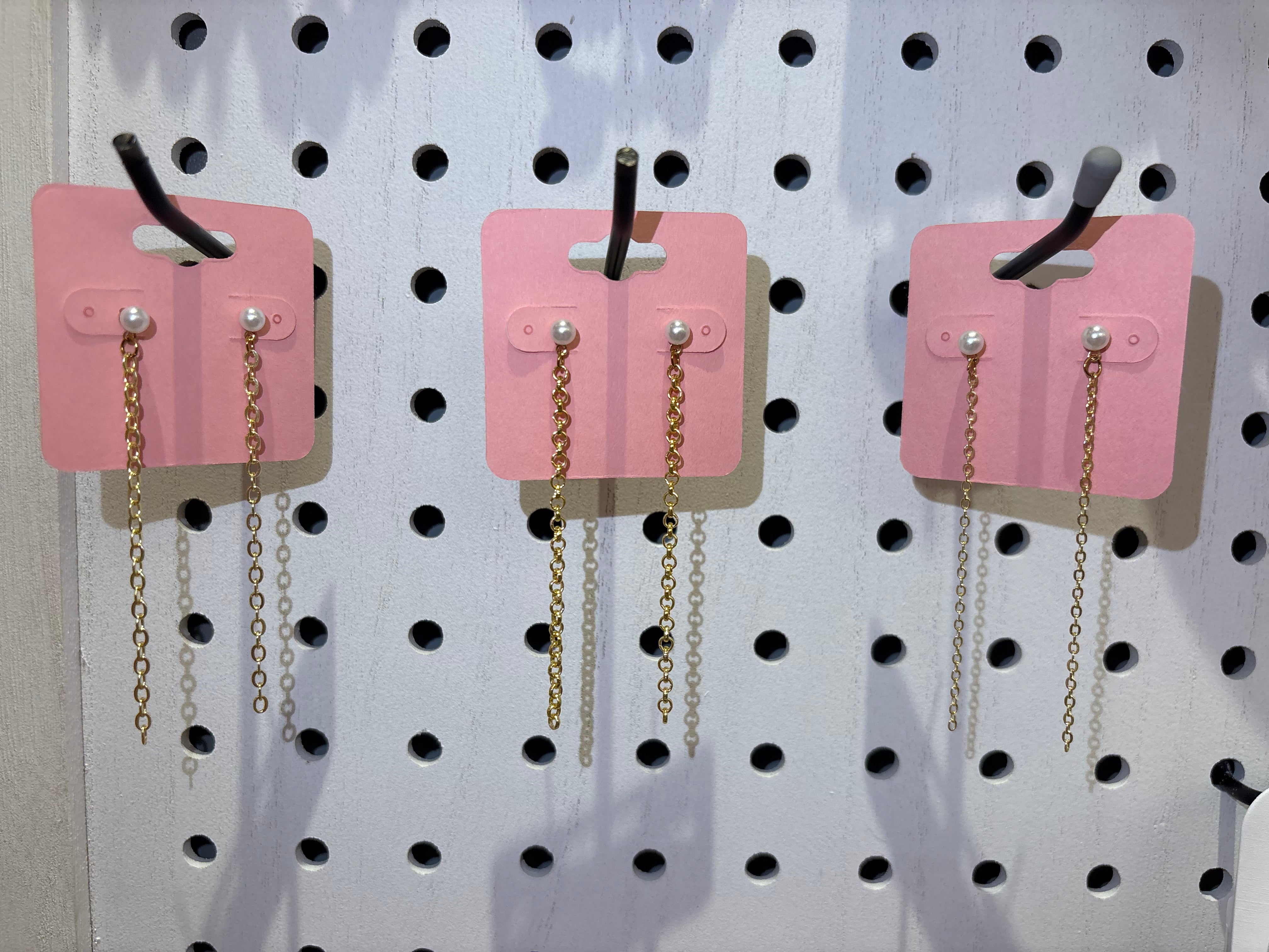 Small Pearl Chain Duster Earrings showing small size pearl
